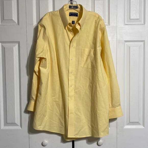Mens Stafford yellow cotton blend button down shirt size 16 1/2 - Picture 1 of 14